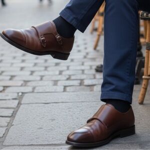 Hadley London Double Monk Strap Leather Dress Shoe Sz 10 Brown Made In Portugal